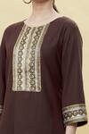 Shop_Samyukta Singhania_Brown , Satin, Silk Patchwork, Pattern Straight Kurta Set_Online_at_Aza_Fashions
