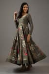 Buy_Balance by Rohit Bal_Grey Chanderi Silk Printed Floral Scoop Neck Anarkali Set 