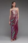 Buy_Cham Cham_Magenta Sequins Draped Strapless Gown _at_Aza_Fashions