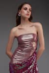 Cham Cham_Magenta Sequins Draped Strapless Gown _Online_at_Aza_Fashions
