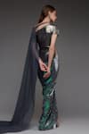 Shop_Cham Cham_Grey Stretch Knit Foil Solid Metallic One Sequined Draped Gown With Cape _at_Aza_Fashions