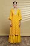 Samyukta Singhania_Yellow , Polyester, Chiffon, Printed Striped Kurta With Gharara Set_Online_at_Aza_Fashions