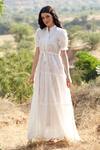 Buy_Palak Khandelwal_White Cotton Bandeau Neck Tiered Dress _at_Aza_Fashions