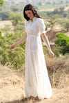 Palak Khandelwal_White Cotton Bandeau Neck Tiered Dress _at_Aza_Fashions