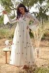 Buy_Palak Khandelwal_Ivory Cotton, Silk Embroidery V-neck Floral Dress _at_Aza_Fashions