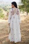 Shop_Palak Khandelwal_Ivory Cotton, Silk Embroidery V-neck Floral Dress _at_Aza_Fashions