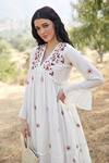 Buy_Palak Khandelwal_Ivory Cotton, Silk Embroidery V-neck Floral Dress _Online_at_Aza_Fashions