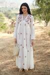 Shop_Palak Khandelwal_Ivory Cotton, Silk Embroidery V-neck Floral Dress _Online_at_Aza_Fashions