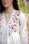 Palak Khandelwal_Ivory Cotton, Silk Embroidery V-neck Floral Dress _at_Aza_Fashions