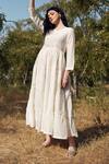 Buy_Palak Khandelwal_Ivory Cotton, Silk Embroidery Round Neck Tiered Dress _at_Aza_Fashions