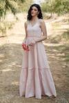 Buy_Palak Khandelwal_Pink Cotton Ruffles V-neck Tiered Dress _at_Aza_Fashions