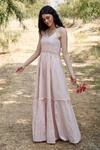 Palak Khandelwal_Pink Cotton Ruffles V-neck Tiered Dress _Online_at_Aza_Fashions