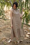 Buy_Palak Khandelwal_Brown Linen Halter Tiered Dress _Online_at_Aza_Fashions