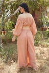Shop_Palak Khandelwal_Pink Cotton Off-shoulder Puff Sleeve Pant Set _at_Aza_Fashions