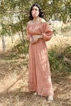 Palak Khandelwal_Pink Cotton Off-shoulder Puff Sleeve Pant Set _Online_at_Aza_Fashions