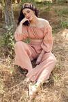 Shop_Palak Khandelwal_Pink Cotton Off-shoulder Puff Sleeve Pant Set _Online_at_Aza_Fashions