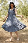Buy Palak Khandelwal Grey Cotton Ruffles Square Neck Tiered Dress at Aza Fashions Buy_Palak Khandelwal_Grey Cotton Ruffles Square Neck Tiered Dress _at_Aza_Fashions