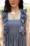 Shop Palak Khandelwal Grey Cotton Ruffles Square Neck Tiered Dress Online at Aza Fashions Shop_Palak Khandelwal_Grey Cotton Ruffles Square Neck Tiered Dress _Online_at_Aza_Fashions