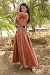 Buy_Palak Khandelwal_Brown Organic Cotton Ruffle Tiered Gathered Dress _Online_at_Aza_Fashions