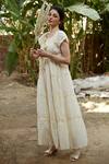 Palak Khandelwal Ivory Cotton Embroidery Round Neck Dress Online at Aza Fashions Palak Khandelwal_Ivory Cotton Embroidery Round Neck Dress _Online_at_Aza_Fashions