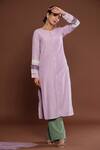 Shop Palak Khandelwal Purple Chanderi, Organza Cut Work, Pearls Sleeve Embroidered Kurta Pant Set Online at Aza Fashions Shop_Palak Khandelwal_Purple Chanderi, Organza Cut Work, Pearls Sleeve Embroidered Kurta Pant Set _Online_at_Aza_Fashions