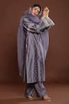 Shop Palak Khandelwal Grey Chanderi, Organza Cut Work, Embroidery, Pearls Round Neck Kurta Pant Set Online at Aza Fashions Shop_Palak Khandelwal_Grey Chanderi, Organza Cut Work, Embroidery, Pearls Round Neck Kurta Pant Set _Online_at_Aza_Fashions