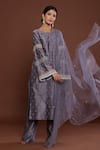 Palak Khandelwal Grey Chanderi, Organza Cut Work, Embroidery, Pearls Round Neck Kurta Pant Set at Aza Fashions Palak Khandelwal_Grey Chanderi, Organza Cut Work, Embroidery, Pearls Round Neck Kurta Pant Set _at_Aza_Fashions