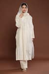 Shop Palak Khandelwal Ivory Chanderi, Organza Pearls, Stones, Embroidery Round Neck Kurta Pant Set Online at Aza Fashions Shop_Palak Khandelwal_Ivory Chanderi, Organza Pearls, Stones, Embroidery Round Neck Kurta Pant Set _Online_at_Aza_Fashions
