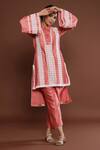 Buy_Palak Khandelwal_Pink Chanderi Embroidered Floral Lace Fring Neck High-low Kurta And Pant Set _at_Aza_Fashions