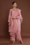 Shop Palak Khandelwal Pink Chanderi, Organza Embroidery Round Neck Resham Kurta Pant Set Online at Aza Fashions Shop_Palak Khandelwal_Pink Chanderi, Organza Embroidery Round Neck Resham Kurta Pant Set _Online_at_Aza_Fashions