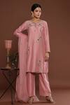 Palak Khandelwal Pink Chanderi, Organza Embroidery Round Neck Resham Kurta Pant Set at Aza Fashions Palak Khandelwal_Pink Chanderi, Organza Embroidery Round Neck Resham Kurta Pant Set _at_Aza_Fashions