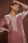 Palak Khandelwal Pink Velvet, Chanderi, Organza Pearls, Diamonds, Cut Work, Kurta Pant Set at Aza Fashions Palak Khandelwal_Pink Velvet, Chanderi, Organza Pearls, Diamonds, Cut Work, Kurta Pant Set _at_Aza_Fashions