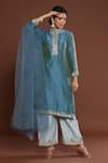 Buy Palak Khandelwal Blue Chanderi, Organza Pearls, Cut Work, Embroidery Bandeau Neck Kurta Pant Set at Aza Fashions Buy_Palak Khandelwal_Blue Chanderi, Organza Pearls, Cut Work, Embroidery Bandeau Neck Kurta Pant Set _at_Aza_Fashions