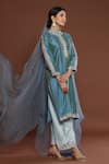 Palak Khandelwal Blue Chanderi, Organza Pearls, Cut Work, Embroidery Bandeau Neck Kurta Pant Set at Aza Fashions Palak Khandelwal_Blue Chanderi, Organza Pearls, Cut Work, Embroidery Bandeau Neck Kurta Pant Set _at_Aza_Fashions