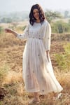 Buy_Palak Khandelwal_Ivory Cotton Silk Hand Embroidered Resham Round Dress _at_Aza_Fashions