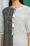 Shop_Silkwaves_White Cotton Printed Stripe Round Half Sleeve Kurta And Pant Set For Women_Online_at_Aza_Fashions