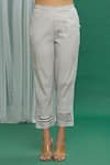 Silkwaves_White Cotton Printed Stripe Round Half Sleeve Kurta And Pant Set For Women_at_Aza_Fashions