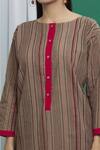 Shop_Banana Labs_Brown Cotton Printed Stripe Round Kurta Set _Online_at_Aza_Fashions