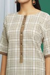 Shop_BANANA labs_Brown Cotton Printed Checkered Round Kurta Palazzo Set _Online_at_Aza_Fashions