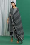 Banana Labs_Black Cotton Printed Stripe Hand Block Dupatta _Online_at_Aza_Fashions