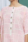 BANANA labs_Pink Cotton Printed Checkered Round Hand Kurta Set _at_Aza_Fashions