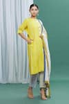 Buy_BANANA labs_Yellow Cotton Printed Stripes Round Straight Kurta Set _Online_at_Aza_Fashions