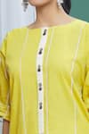 Shop_BANANA labs_Yellow Cotton Printed Stripes Round Straight Kurta Set _Online_at_Aza_Fashions