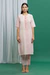 Banana Labs Pink Cotton Tassels Round Neck Hand Block Print Kurta Set Online at Aza Fashions Banana Labs_Pink Cotton Tassels Round Neck Hand Block Print Kurta Set _Online_at_Aza_Fashions