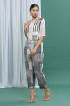 Banana Labs_Black Cotton Checks, Stripes Round Printed Crop Top With Pant _Online_at_Aza_Fashions