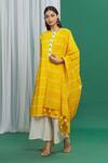 Banana Labs_Yellow Cotton Print Stripe Hand Block Pattern Dupatta_Online_at_Aza_Fashions