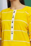 Buy_BANANA labs_Yellow Cotton Print Stripe Round Neck Straight Fit Pattern Kurta Set _Online_at_Aza_Fashions