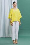 Buy_Banana Labs_Yellow Cotton Printed Stripes V Neck Pattern Kaftan Top_Online_at_Aza_Fashions