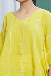 Banana Labs_Yellow Cotton Printed Stripes V Neck Pattern Kaftan Top_at_Aza_Fashions