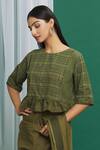 Buy_BANANA labs_Green Cotton Printed Hand Block Round Crop Top_Online_at_Aza_Fashions